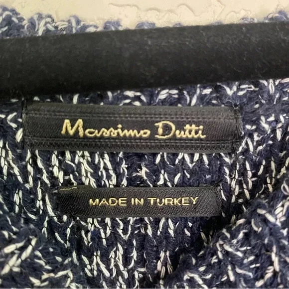 Massimo Dutti Women’s M Navy Blue Marled Heavy Knit Split Back Sweater - Picture 4 of 7